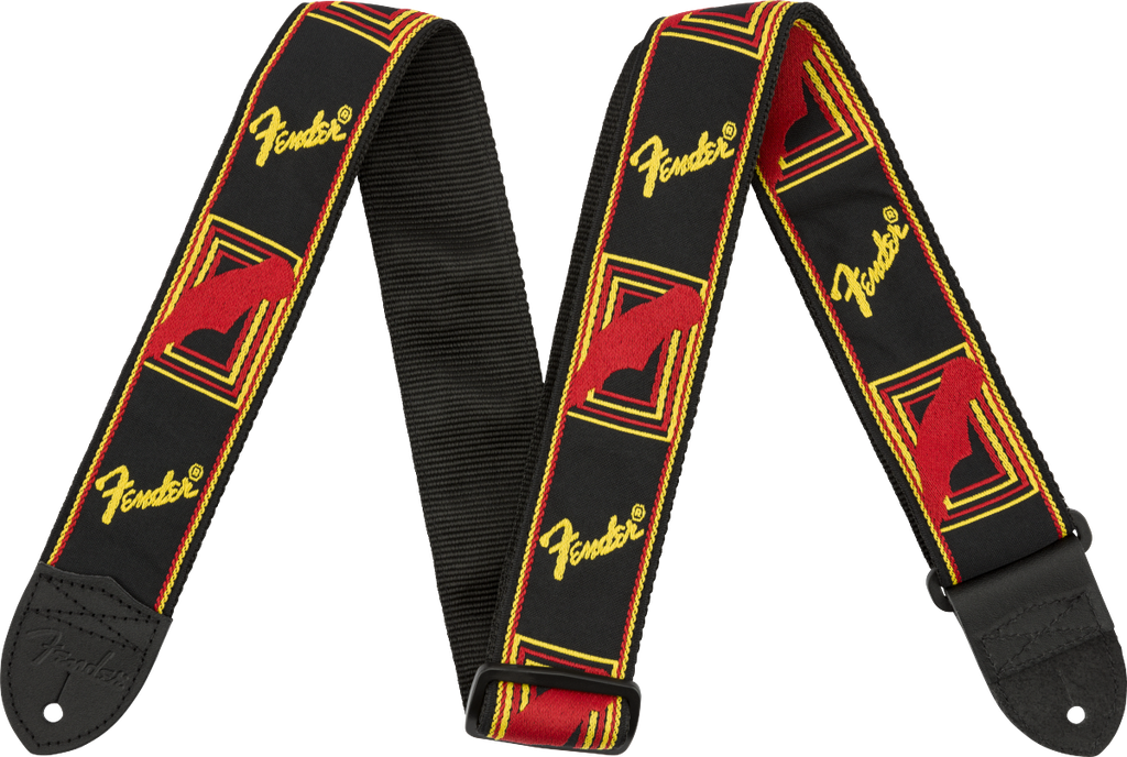 Fender Monogrammed Strap, Black/Yellow/Red