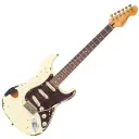 Vintage V6 ICON Electric Guitar ~ Distressed White Over Sunburst