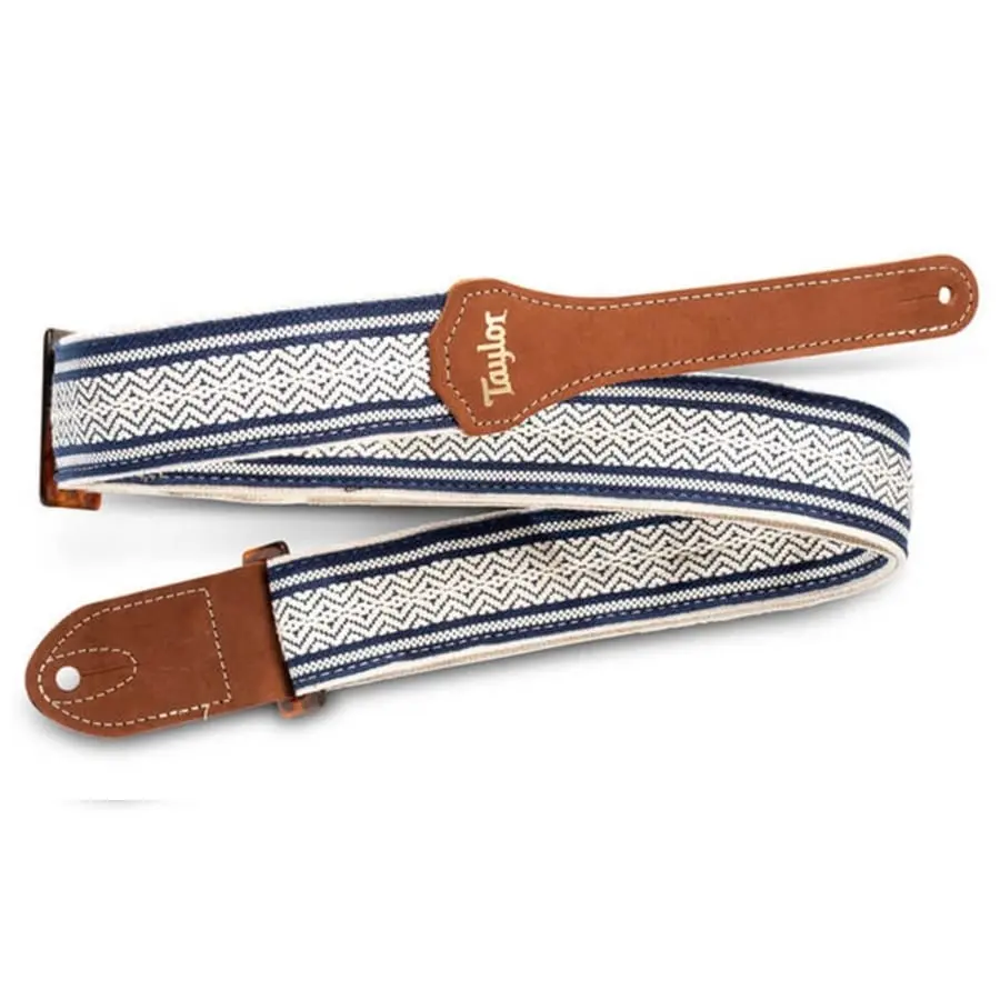 Taylor - Academy Strap - Wht/Blue - Jacquard Cotton - Amber Buckle 