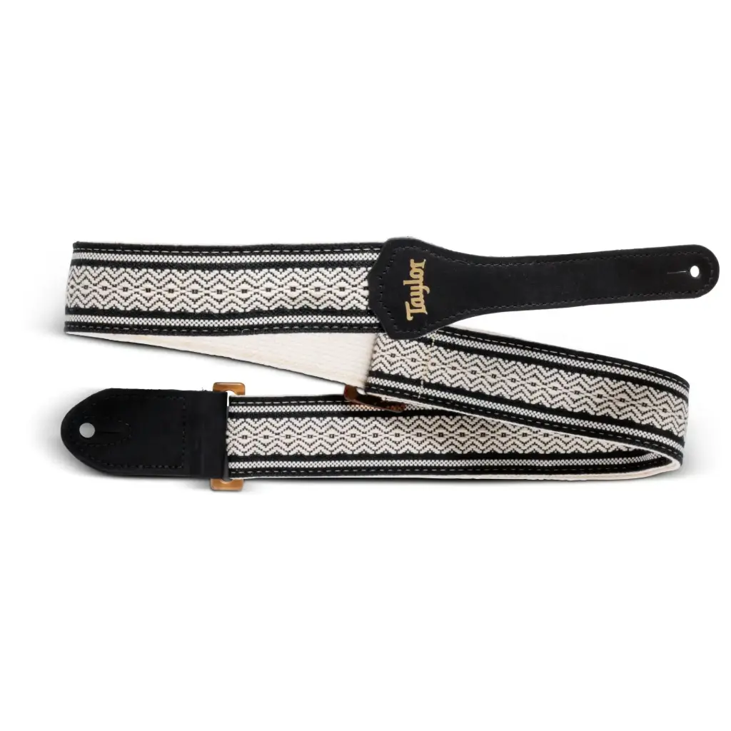 Taylor - Academy Strap - Wht/Blk - Jacquard Cotton - Amber Buckle 