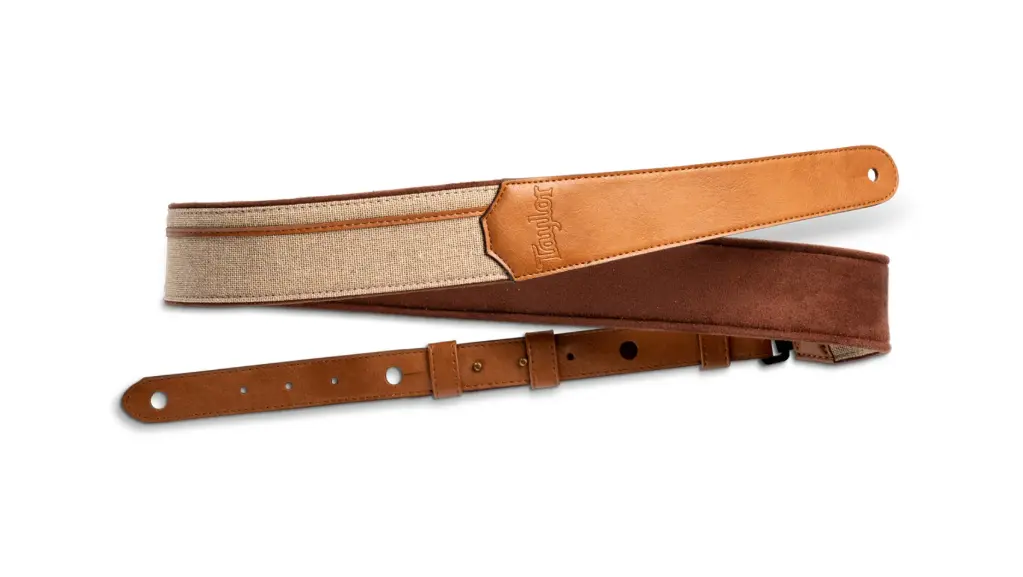 Taylor - Vegan Leather Strap - Tan w/Natural  Textile - Embossed Logo 