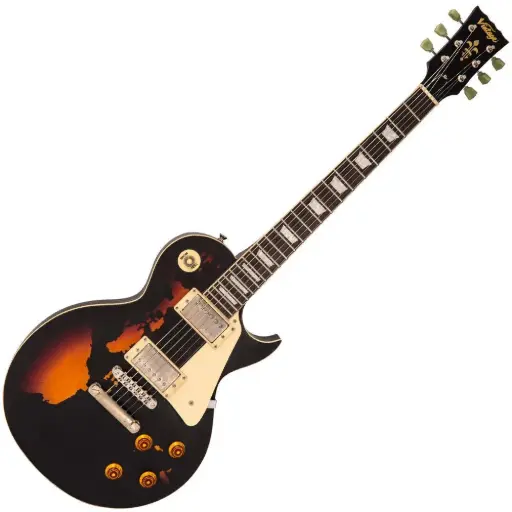 [V100MRBK] Vintage V100 ICON Electric Guitar ~ Distressed Black Over Sunburst