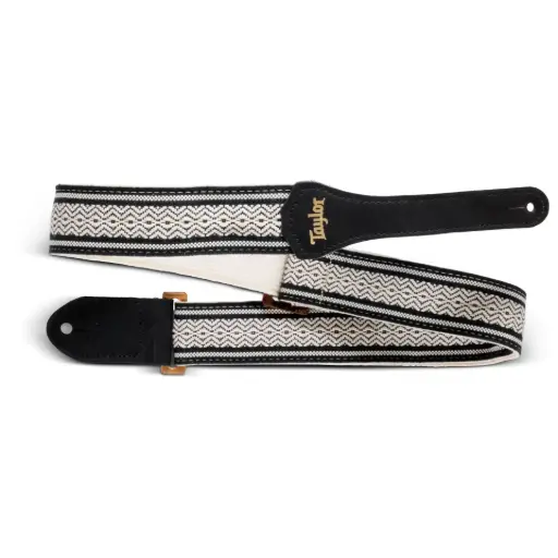 [4015-20] Taylor - Academy Strap - Wht/Blk - Jacquard Cotton - Amber Buckle 