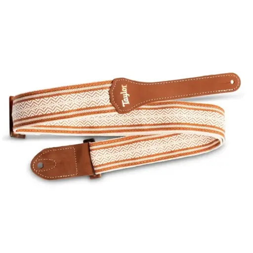 [4014-20] Taylor - Academy Strap - Wht/Brn - Jacquard Cotton - Amber Buckle 