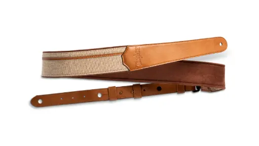 [4203-25] Taylor - Vegan Leather Strap - Tan w/Natural  Textile - Embossed Logo 
